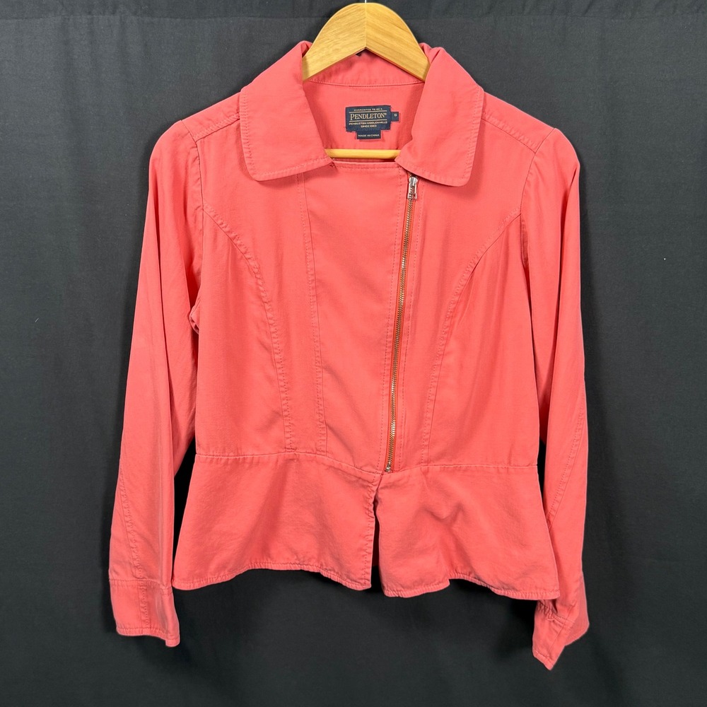 Pendleton‎ Silk Moto Jacket Periwinkle Blue Motorcycle Asymmetrical Zip Womens S